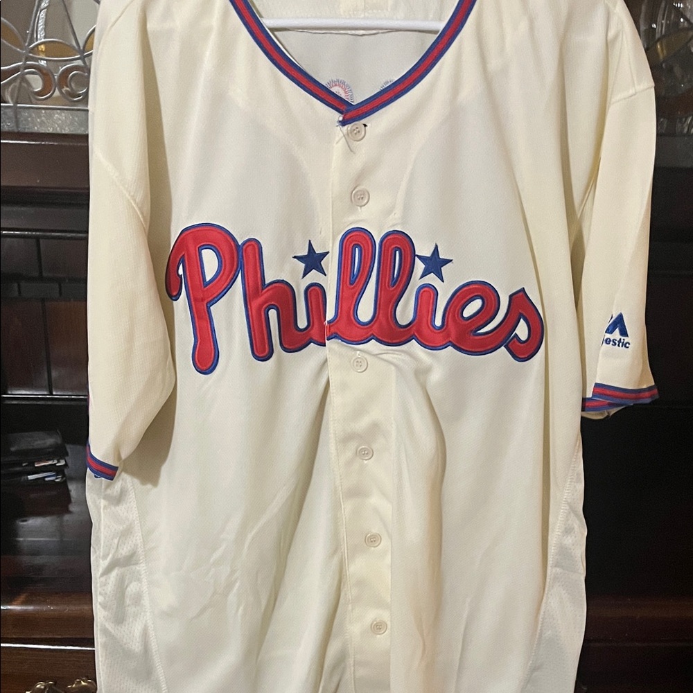 Majestic Phillies Cream Franco  Jersey with Red and Blue Accents